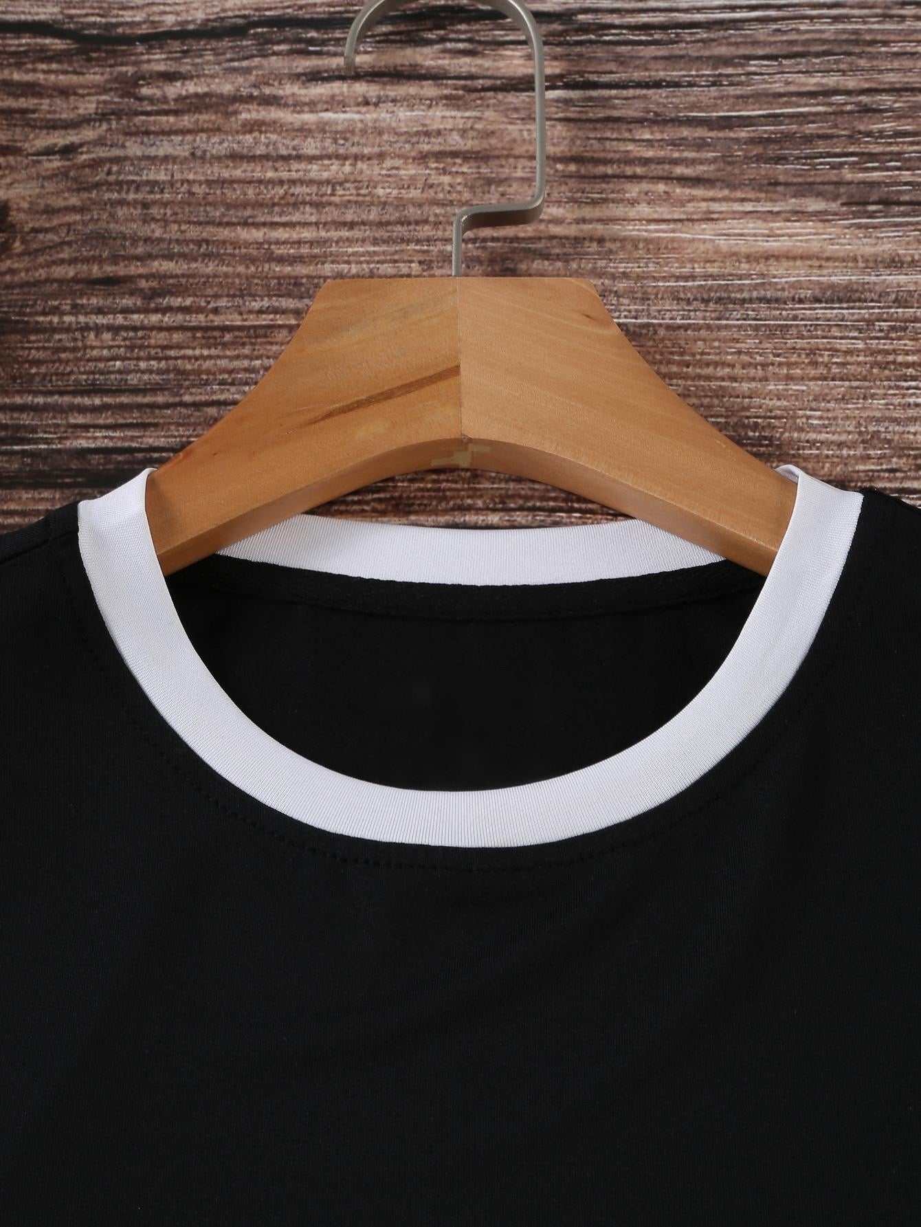 Women's Casual Contrast Color Trim Round Neck T-Shirt, Summer