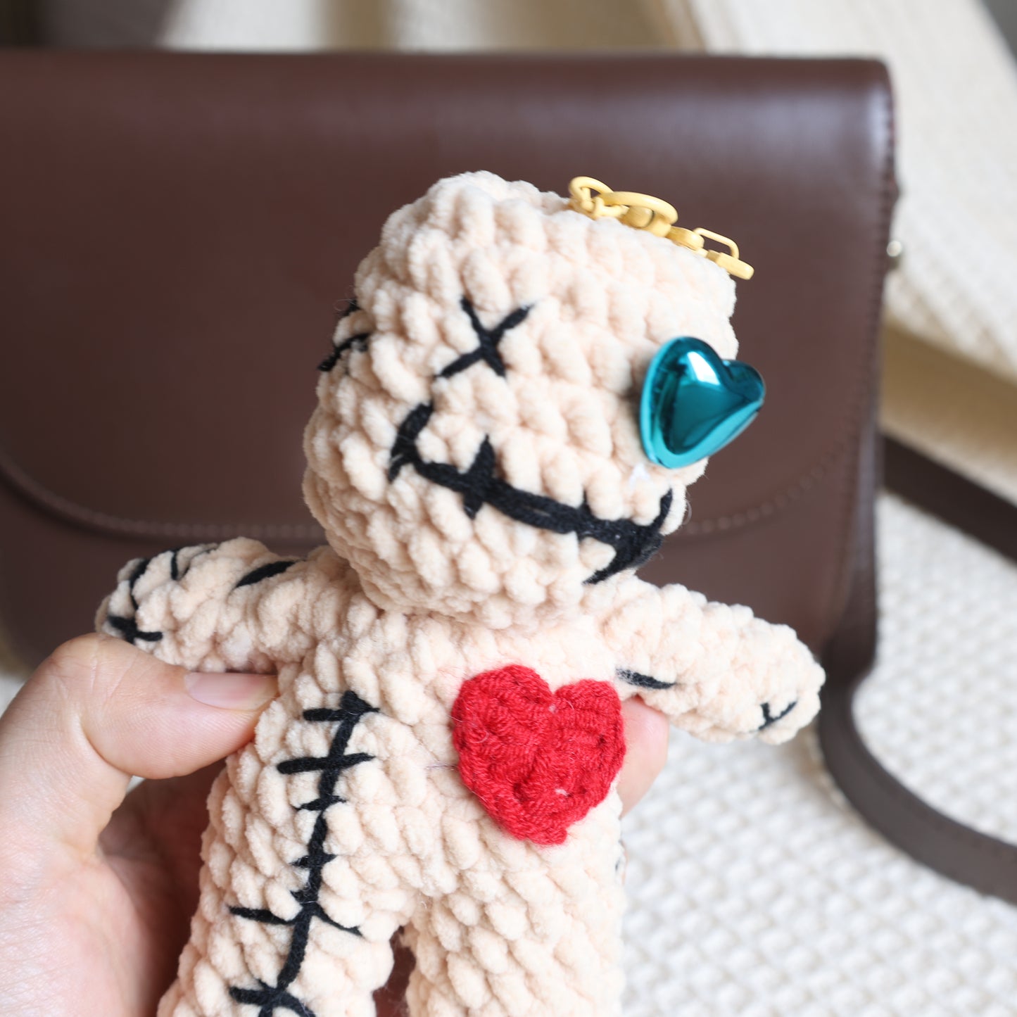 Exclusive Handmade Voodoo Doll Bag Charm, Plush Keychain Tote Bag Accessory
