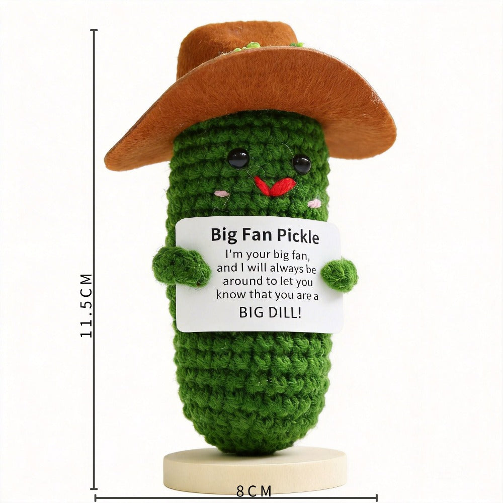 🥒 Handmade Crochet Cowboy Pickle "Big Fan Pickle" Desk Buddy