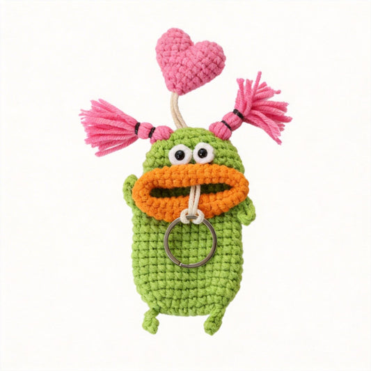 Handmade Crochet Green Monster Car Key Bag