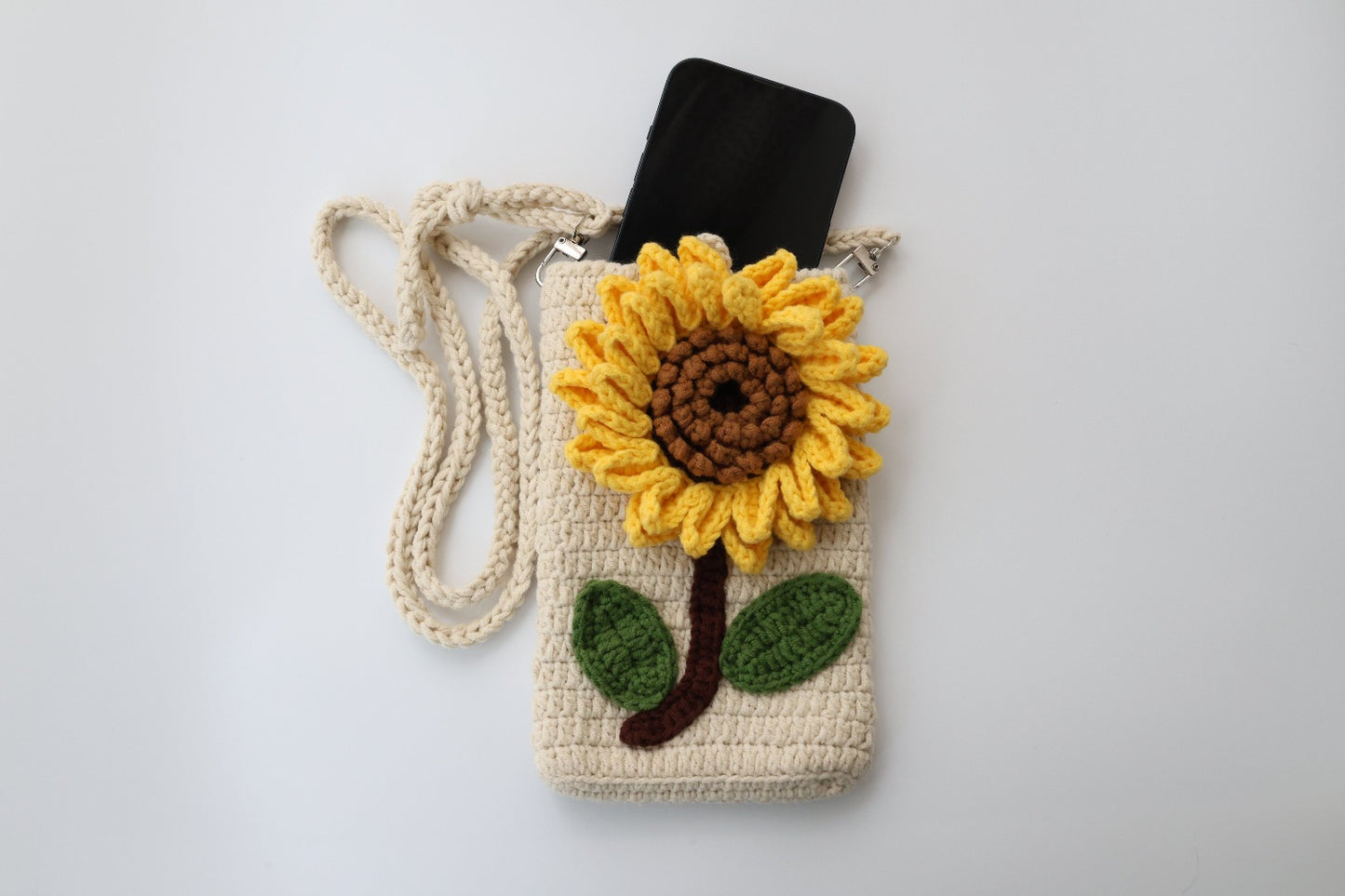 🌻 Handmade Crochet Sunflower Crossbody Phone Bag