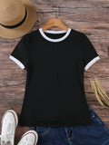 Women's Casual Contrast Color Trim Round Neck T-Shirt, Summer