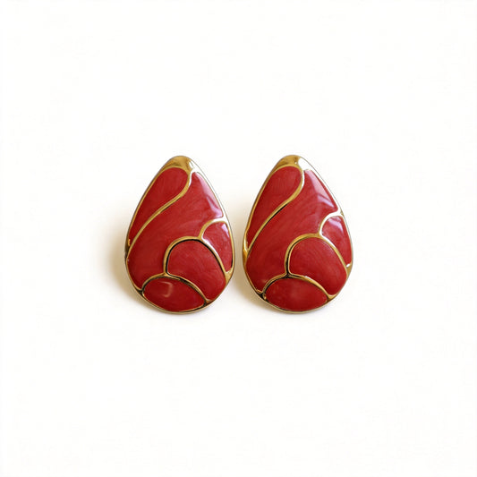 Teardrop Stud Earrings - Red