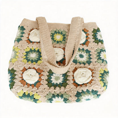 Crochet Camellia Granny Square Tote Bag - image 1
