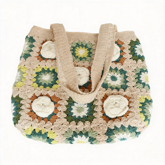 Crochet Camellia Granny Square Tote Bag - image 1
