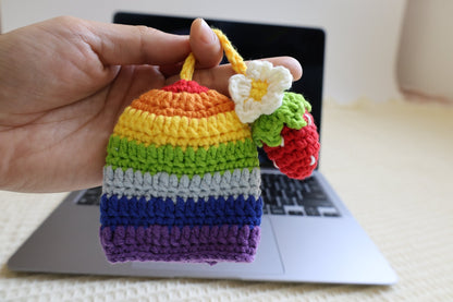 Crochet Rainbow Hat Key Cover - image 3