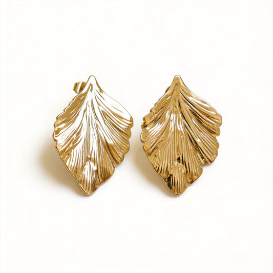 Gold Leaf Stud Earrings - image 1