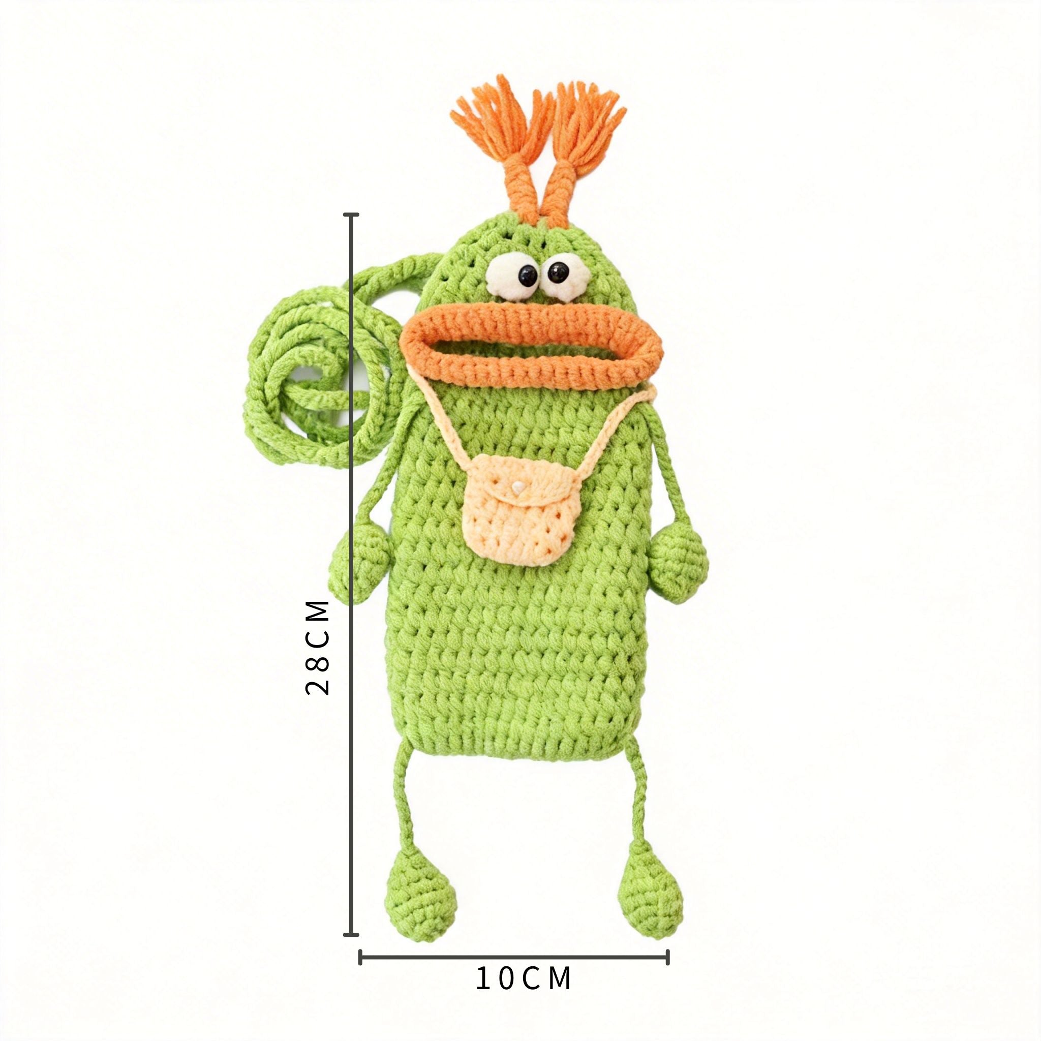 Cute Crochet Phone Bag for Women, Handmade Knitted Green Monster Crossbody Bag, Soft Yarn Cell Phone Pouch with Adjustable Strap, Mini Purse for iPhone 15/14/13 Pro Max, Samsung Galaxy, Cute Gift for Girls, Teens