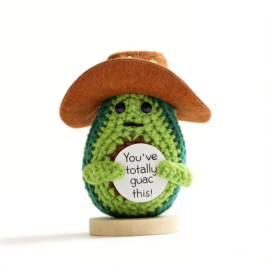 🥑 Handmade Crochet Cowboy Avocado Motivational Desk Buddy
