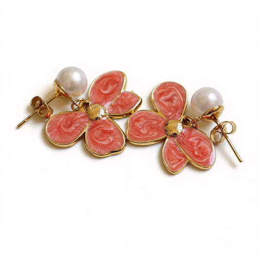 Gold Flower Stud Earrings - image 1