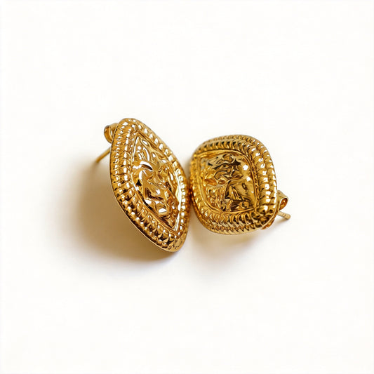 Gold Shield Stud Earrings - image 1