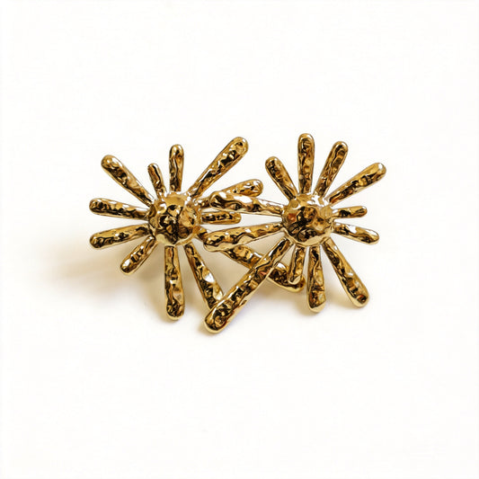 Gold Sunburst Pearl Earrings - image 1