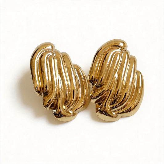 Gold Wave Stud Earrings - image 1