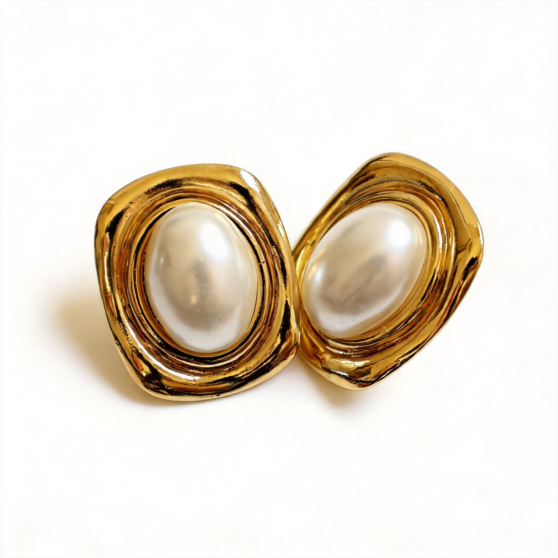 Oval Pearl Stud Earrings - image 2