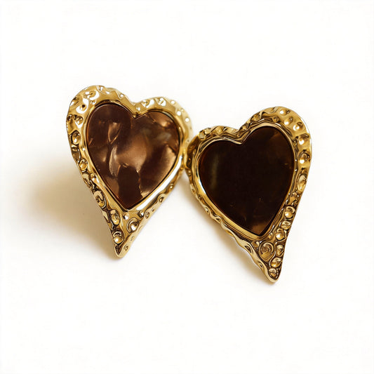 Gold Heart Stud Earrings - image 1