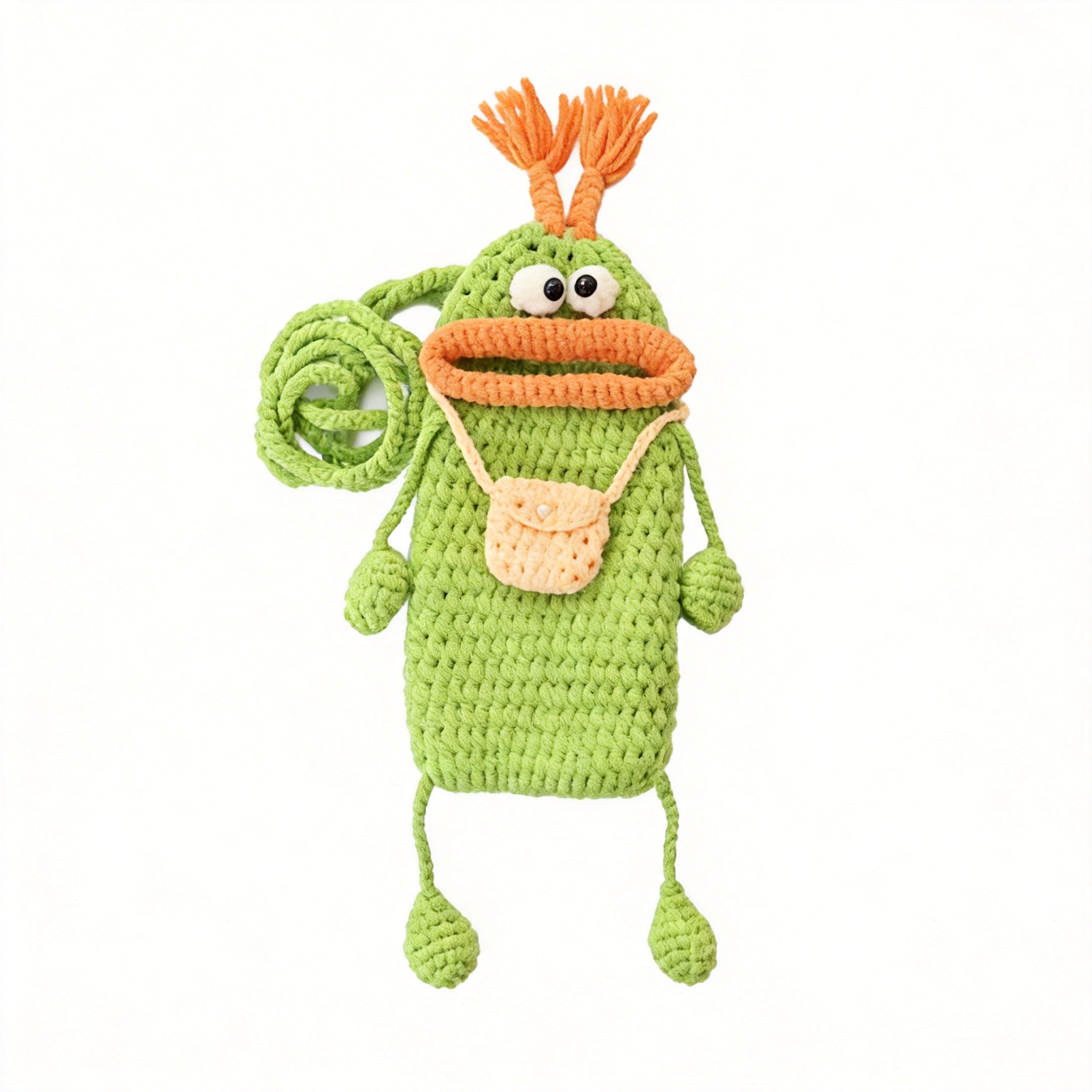 Cute Crochet Phone Bag for Women, Handmade Knitted Green Monster Crossbody Bag, Soft Yarn Cell Phone Pouch with Adjustable Strap, Mini Purse for iPhone 15/14/13 Pro Max, Samsung Galaxy, Cute Gift for Girls, Teens