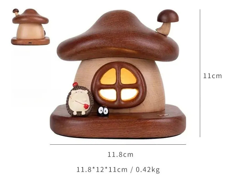 Wooden Mushroom House Led Night Light - Desktop Nursery Gift Shell Lamp, Lithium Battery, Stepless Dimming