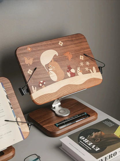 Totoro Solid Wood Folding Reading Stand - Cute Desktop Gift Totoro Mobile Phone And Tablet Holder [black Walnut]
