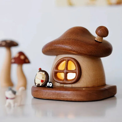 Wooden Mushroom House Led Night Light - Desktop Nursery Gift Mushroom House Night Light, Lithium Battery, Stepless Dimming (high Quality Genuine)