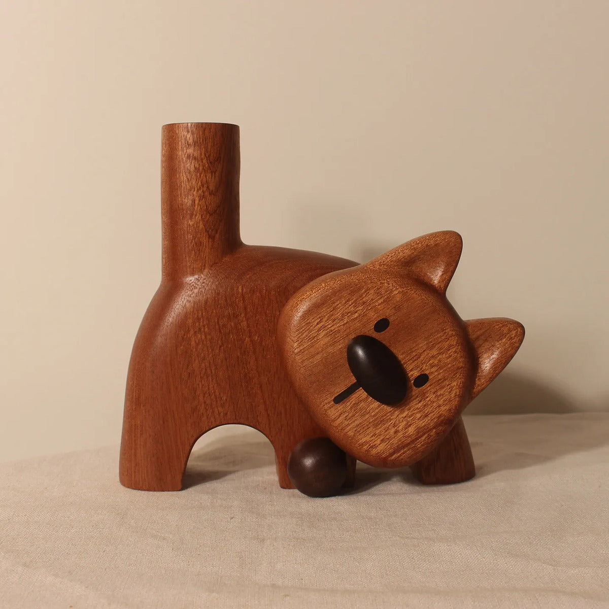 Wooden Cat Flower Vase - Creative Carved Desktop Gift Ebony Puppy Flower Arrangement (flower Arrangement)