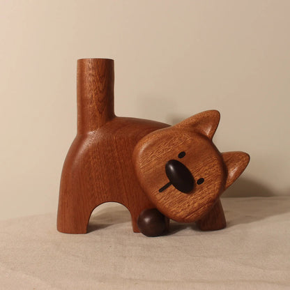 Wooden Cat Flower Vase - Creative Carved Desktop Gift Ebony Puppy Flower Arrangement (flower Arrangement)