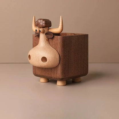 Cute Wooden Lamb Walnut Pen Holder - Desktop Storage Gift Calf Pen Holder
