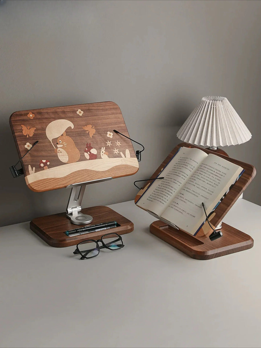 Totoro Solid Wood Folding Reading Stand - Cute Desktop Gift Totoro Mobile Phone And Tablet Holder [black Walnut]