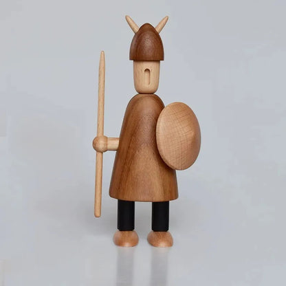 Nordic Wooden Woodpecker Desk Ornament - Creative Office Gif Viking A-17cm Tall - Teak