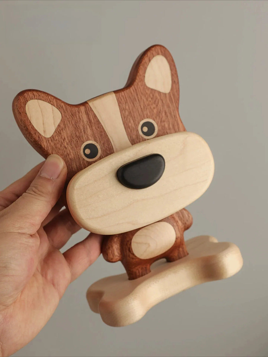Cute Wooden Dog Phone & Tablet Stand - Desktop Ornament Gift Big Nose Dog Mobile Phone Glasses Holder
