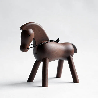 Nordic Wooden Woodpecker Desk Ornament - Creative Office Gif Walnut Wood Horse - 13cm Tall