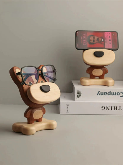 Cute Wooden Dog Phone & Tablet Stand - Desktop Ornament Gift Big Nose Dog Mobile Phone Glasses Holder