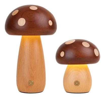 Wooden Mushroom House Led Night Light - Desktop Nursery Gift [combination] Big Mushroom Lamp + Small Mushroom Lamp (high Quality Genuine)