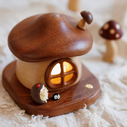 Wooden Mushroom House Led Night Light - Desktop Nursery Gift Shell Lamp, Lithium Battery, Stepless Dimming