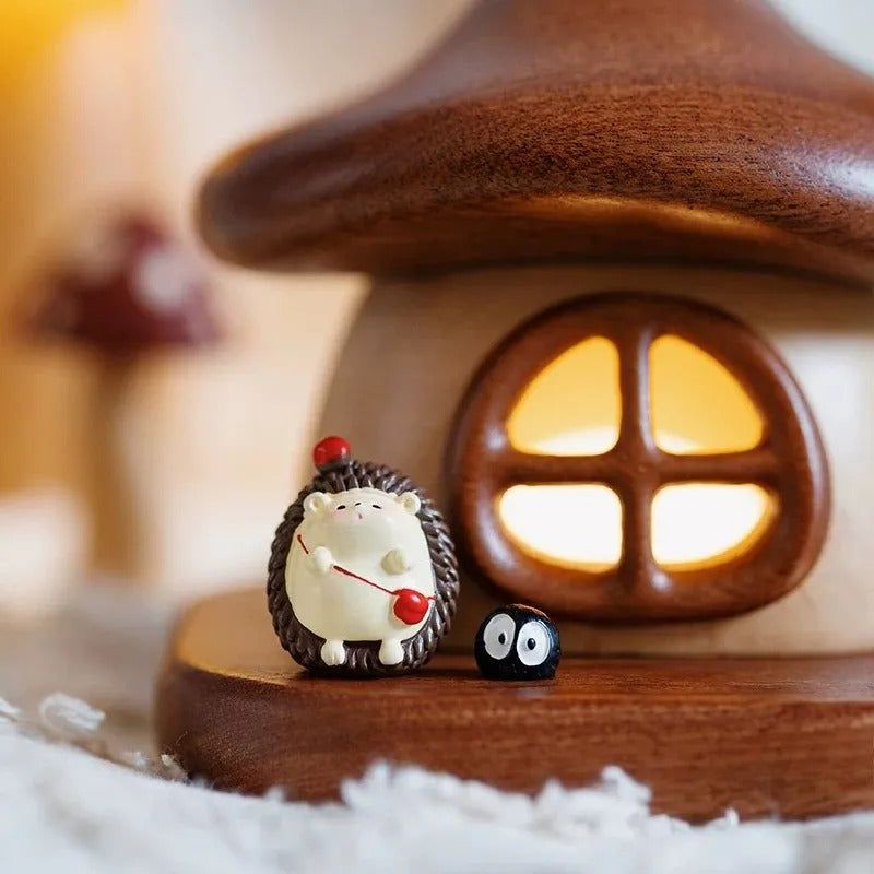 Wooden Mushroom House Led Night Light - Desktop Nursery Gift Cat Bus Night Light, Lithium Battery, Stepless Dimming