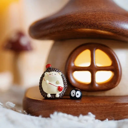 Wooden Mushroom House Led Night Light - Desktop Nursery Gift Cat Bus Night Light, Lithium Battery, Stepless Dimming