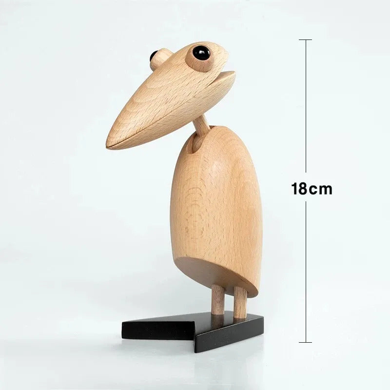 Nordic Wooden Woodpecker Desk Ornament - Creative Office Gif Viking A-17cm Tall - Teak