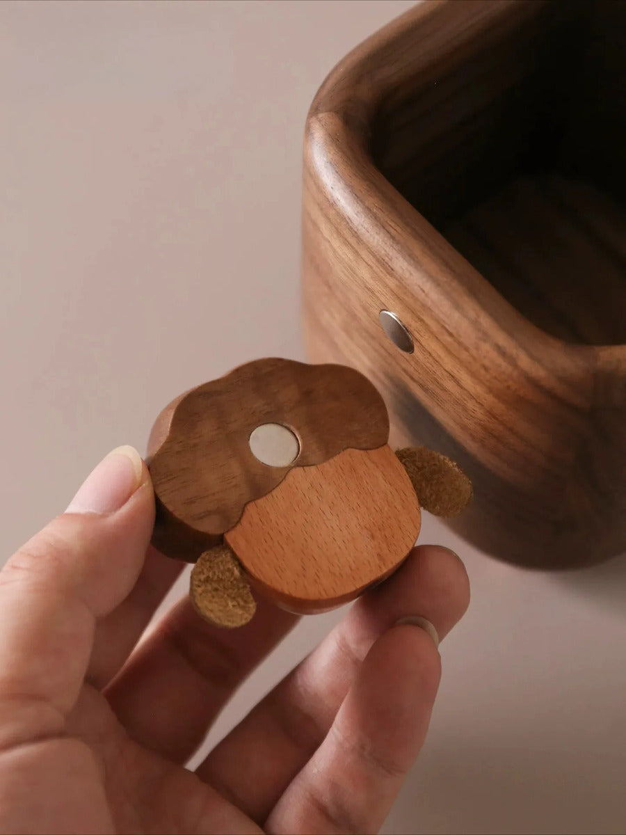 Cute Wooden Lamb Walnut Pen Holder - Desktop Storage Gift Calf Pen Holder