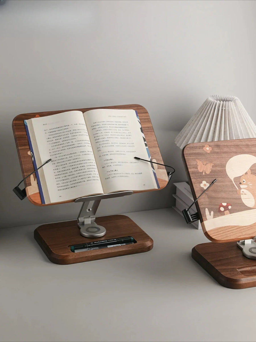 Totoro Solid Wood Folding Reading Stand - Cute Desktop Gift Totoro Mobile Phone And Tablet Holder [black Walnut]