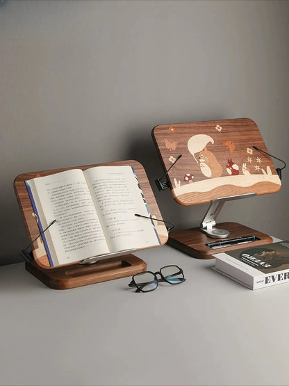 Totoro Solid Wood Folding Reading Stand - Cute Desktop Gift Totoro Mobile Phone And Tablet Holder [black Walnut]