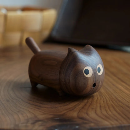Nordic Wooden Woodpecker Desk Ornament - Creative Office Gif Curious Cat - North American Black Walnut (toothpicks Not Included)