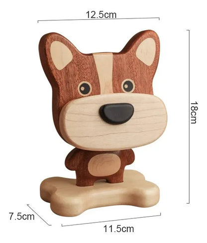 Cute Wooden Dog Phone & Tablet Stand - Desktop Ornament Gift Big Nose Dog Mobile Phone Glasses Holder