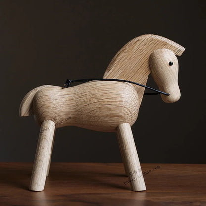 Nordic Wooden Woodpecker Desk Ornament - Creative Office Gif Wooden Oak Horse - 13cm Tall