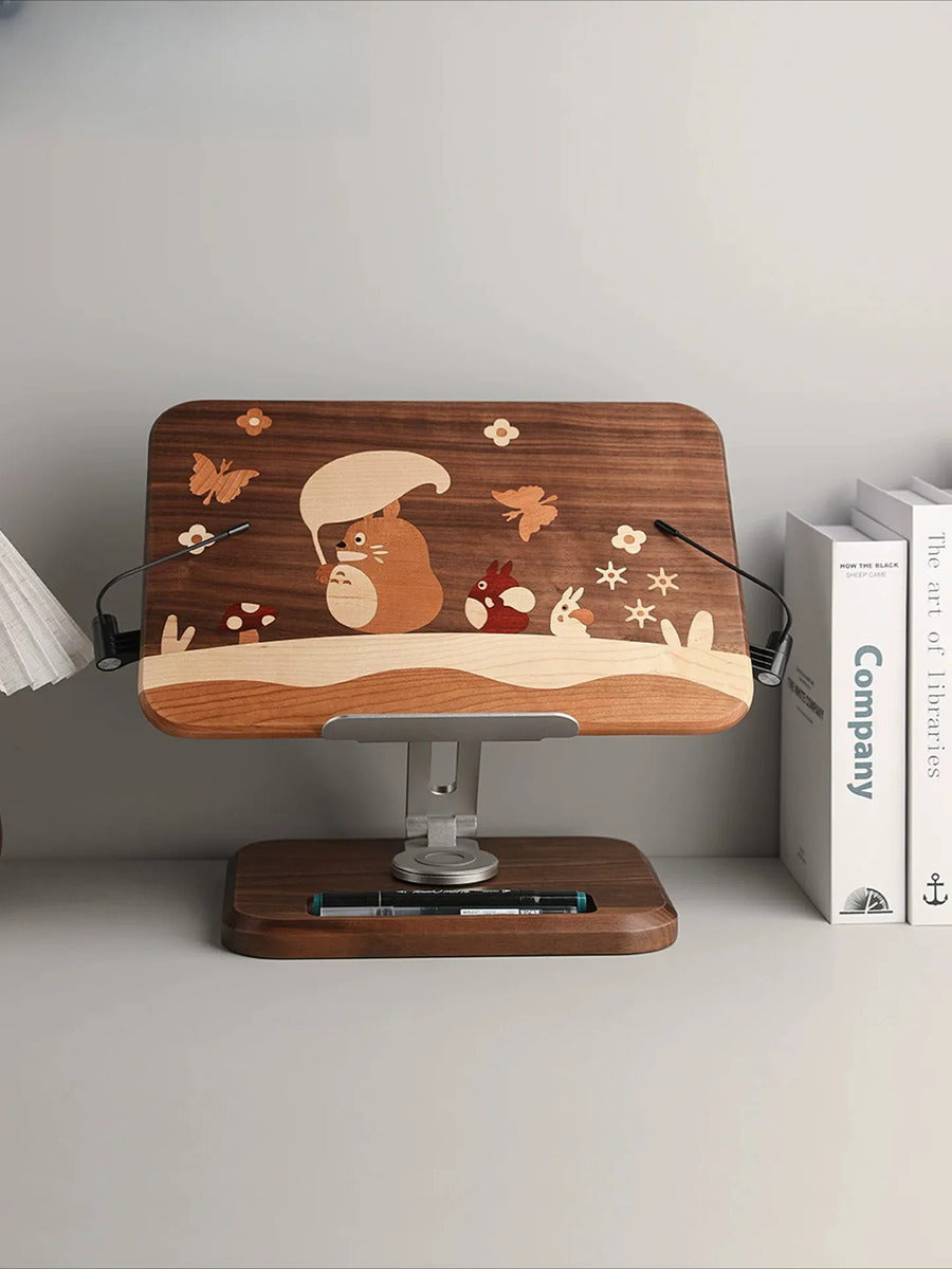 Totoro Solid Wood Folding Reading Stand - Cute Desktop Gift Totoro Mobile Phone And Tablet Holder [black Walnut]