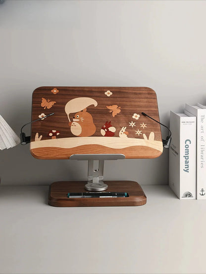 Totoro Solid Wood Folding Reading Stand - Cute Desktop Gift Totoro Mobile Phone And Tablet Holder [black Walnut]