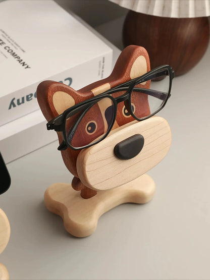 Cute Wooden Dog Phone & Tablet Stand - Desktop Ornament Gift Big Nose Dog Mobile Phone Glasses Holder