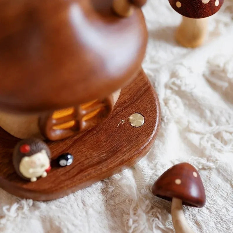Wooden Mushroom House Led Night Light - Desktop Nursery Gift Shell Lamp, Lithium Battery, Stepless Dimming