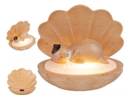 Wooden Mushroom House Led Night Light - Desktop Nursery Gift Shell Lamp, Lithium Battery, Stepless Dimming