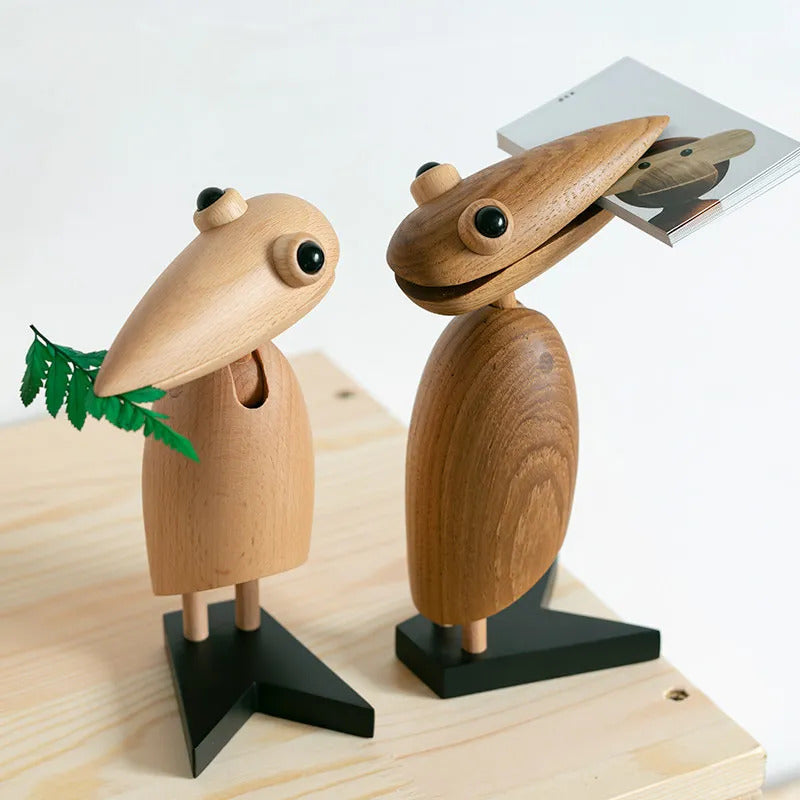 Nordic Wooden Woodpecker Desk Ornament - Creative Office Gif 20cm Ebony Monkey