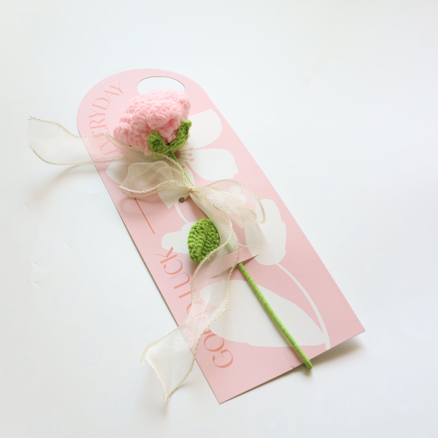 Crochet Single Flower Bouquet Charm - White Pink
