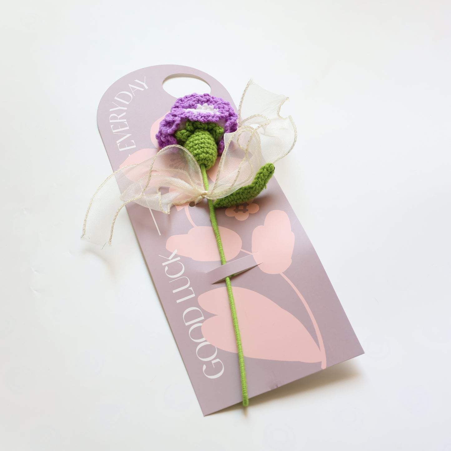 Crochet Single Flower Bouquet Charm - Purple White